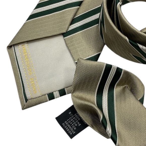 🆕ERMENEGILDO ZEGNA Beige/Green Silk Blend LUXURY Tie ITALY - Picture 4 of 5